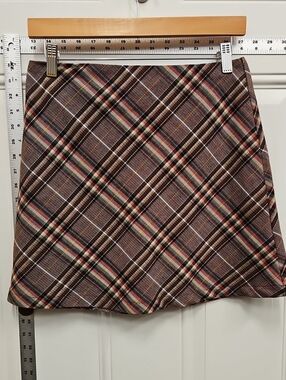 Princess Polly Brown Plaid Mini Skirt with Accent Stripes
